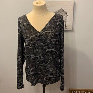 Encore Silver Sparkle Metallic Floral Blouse